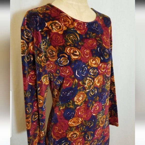 VINTAGE VELVET MINI DRESS FLORAL ROSE FALL AUTUMN WINTER PREPPY HIPSTER 90S LIZ - Picture 3 of 10